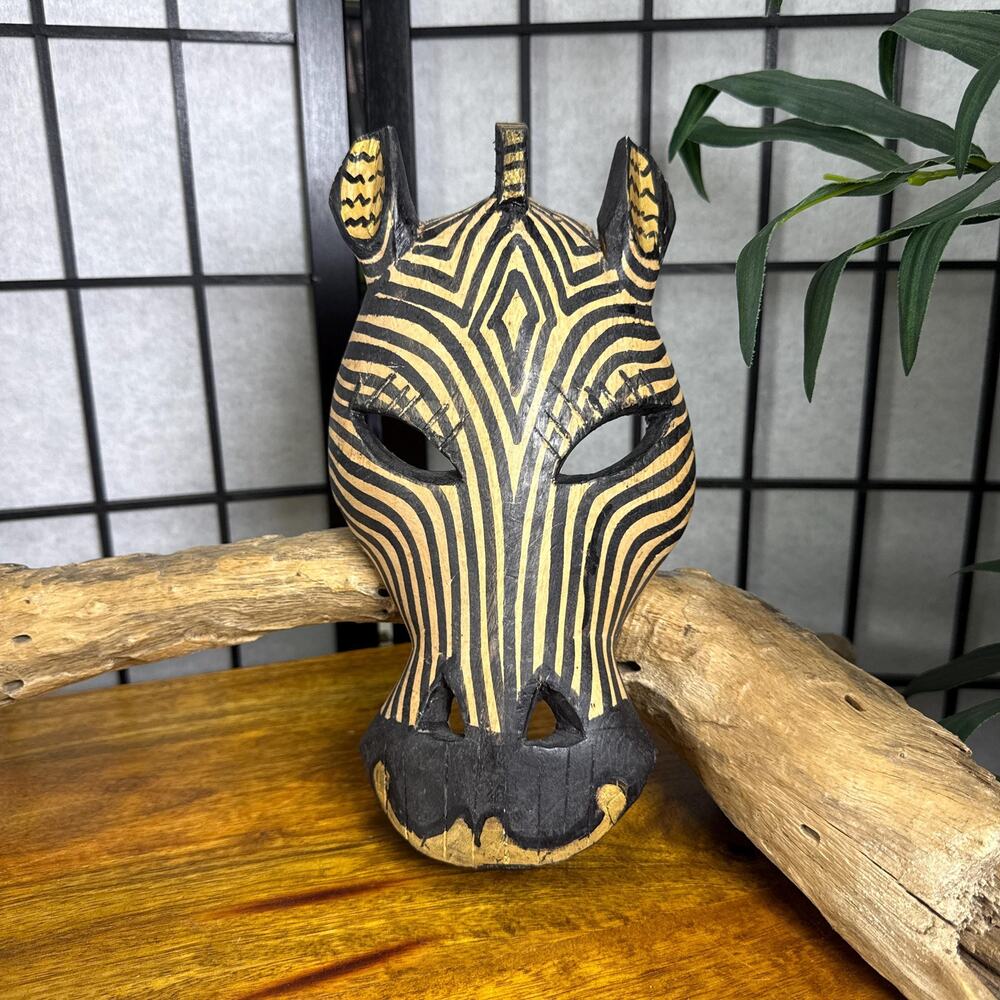 Vintage Zebra Mask Handcrafted in Kenya African Decor